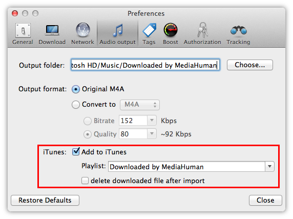 Configure iTunes export